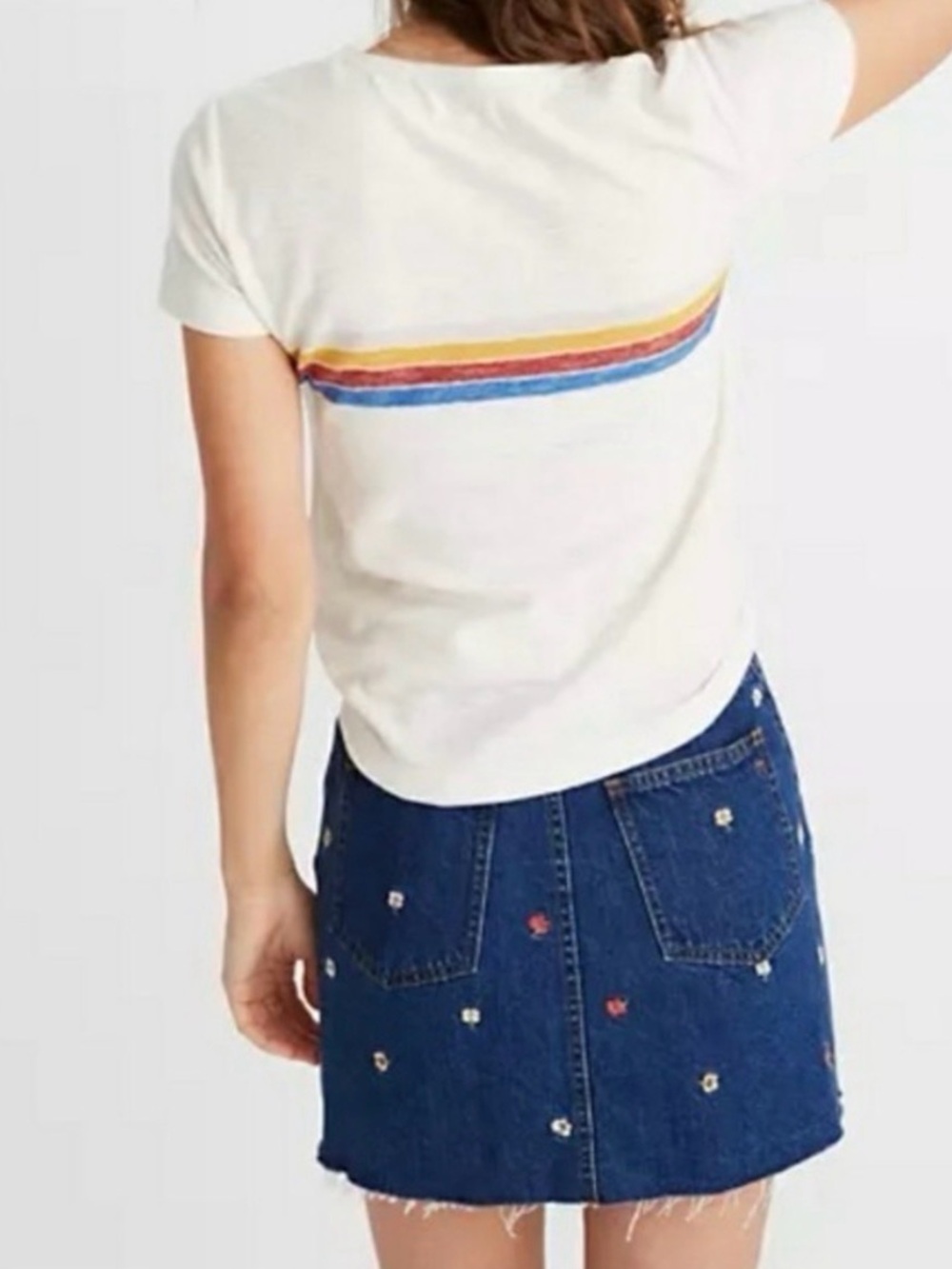 Madewell Retro Rainbow Stripes Cream Short-Sleeve Tee Shirt Sweet Magnolias S - Picture 2 of 9